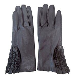 NINE WEST Gray Metallic Leather Gloves Size Large Women Ruffle Detail